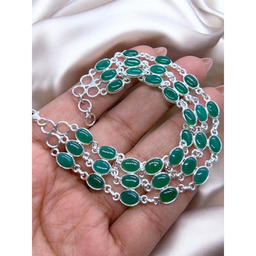 925 Sterling Silver 3 Line Natural Gemstone Adjustable Bracelet