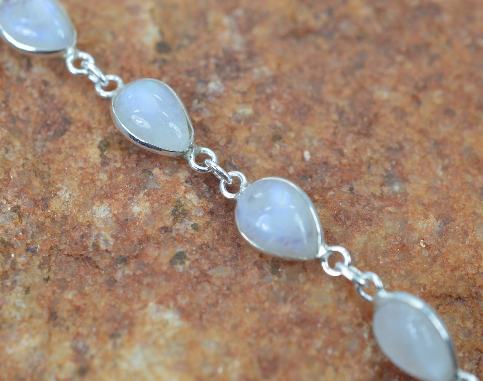 Rainbow Moonstone 925 Sterling Silver Natural Gemstone Bracelet