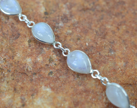 Rainbow Moonstone 925 Sterling Silver Natural Gemstone Bracelet