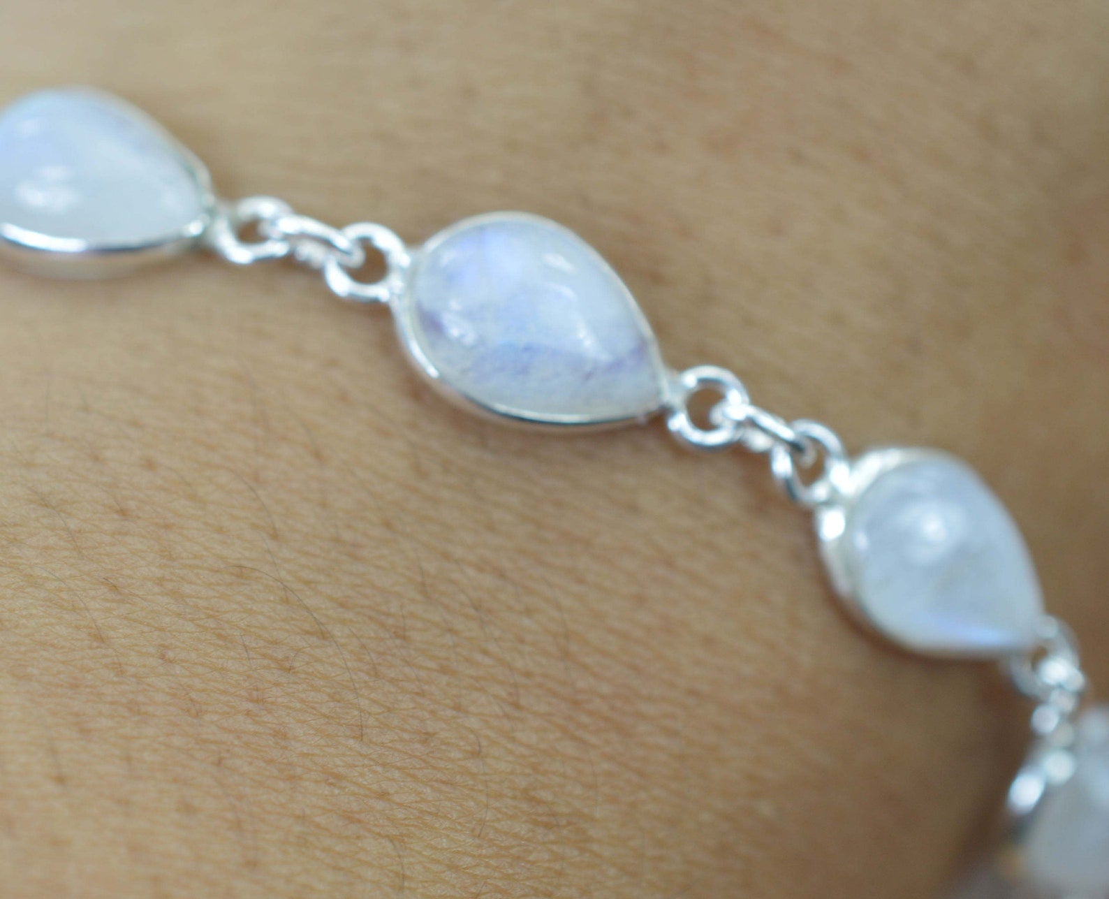 Rainbow Moonstone 925 Sterling Silver Natural Gemstone Bracelet