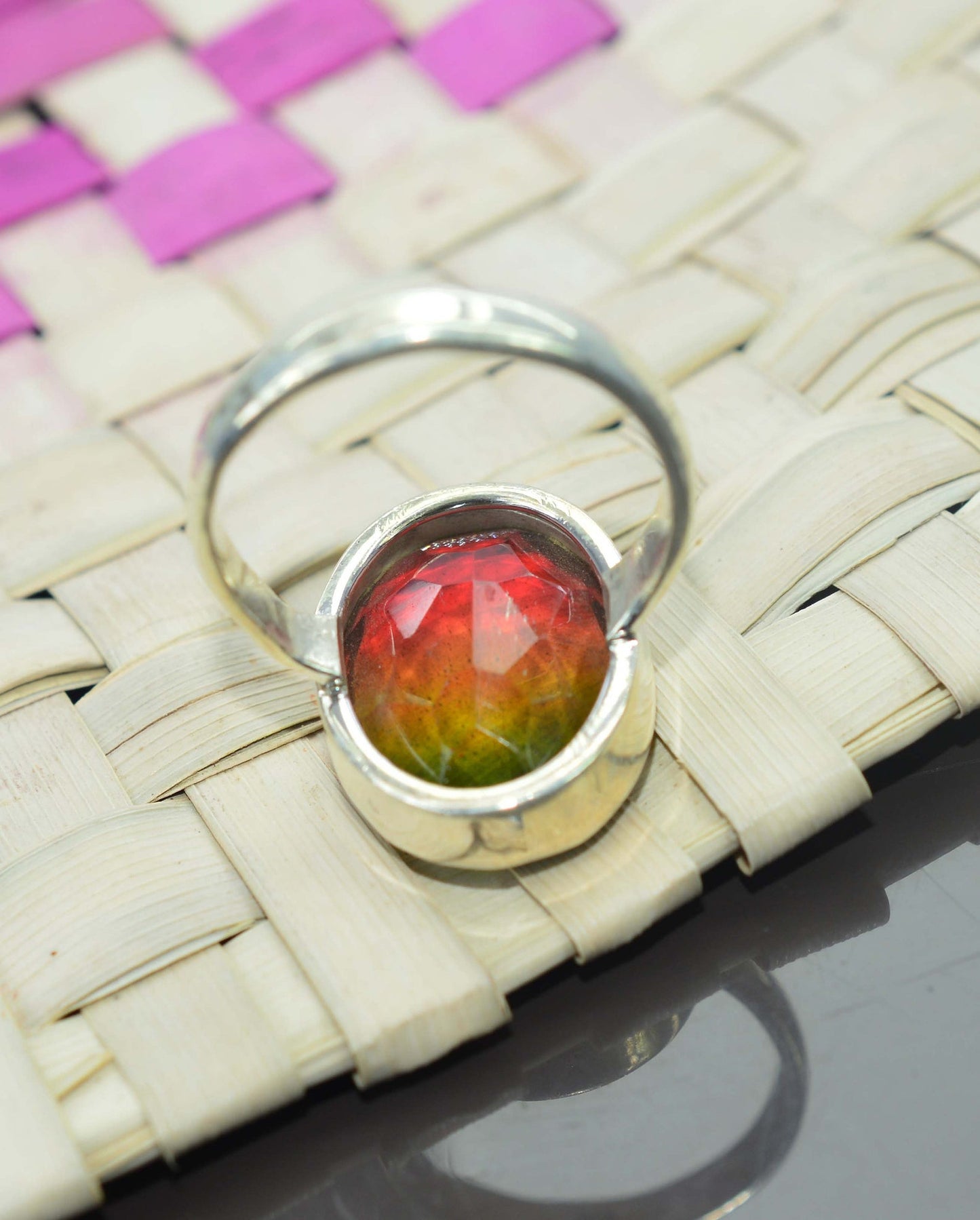 Watermelon Quartz Silver 925 Sterling Silver Gemstone Ring, Watermelon Quartz Ring