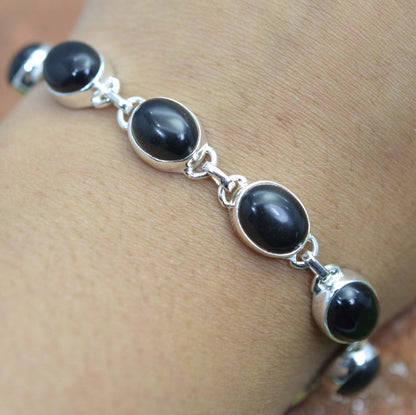 Onyx 925 Sterling Silver Black Onyx Oval Shape Gemstone Jewelry Adjustable Bracelet