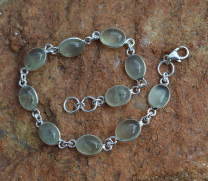 Prehnite 925 Sterling Silver Bezel Minimalist Oval Bracelet