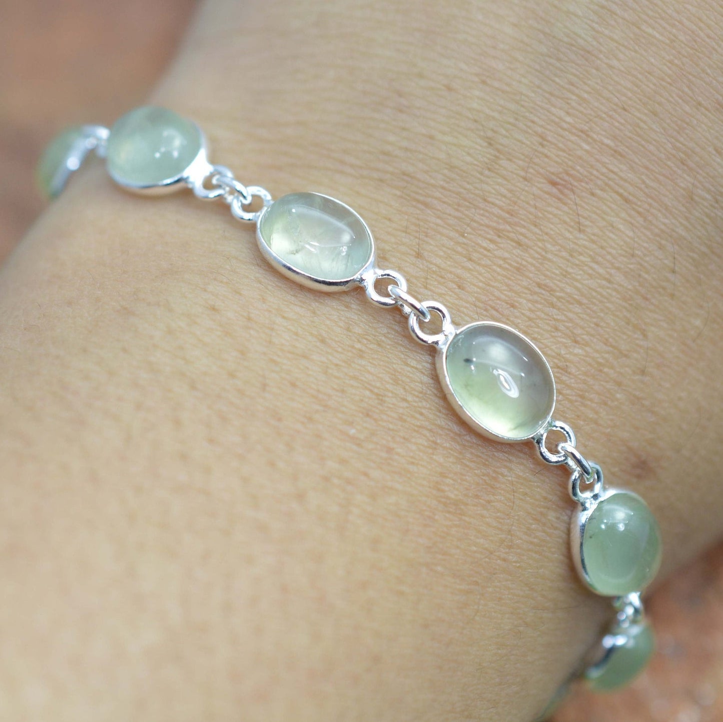 Prehnite 925 Sterling Silver Bezel Minimalist Oval Bracelet