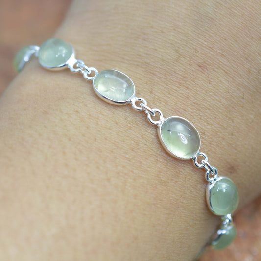 Prehnite 925 Sterling Silver Bezel Minimalist Oval Bracelet