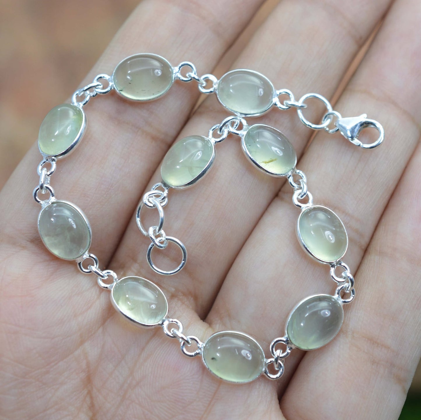 Prehnite 925 Sterling Silver Bezel Minimalist Oval Bracelet