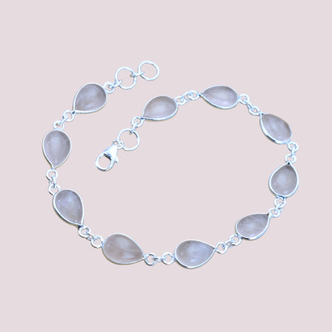 Pink Rose Quartz 925 Sterling Silver Gemstone Adjustable Bracelet