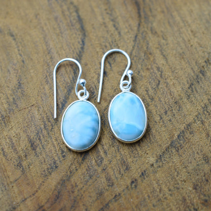 Larimar 925 Sterling Silver Natural Gemstone 1 Pair Hook Earring ~ Handmade Jewelry ~ Oval Shape Earring