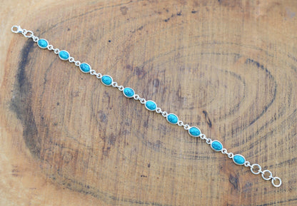 Blue Turquoise 925 Sterling Silver Adjustable Bracelet