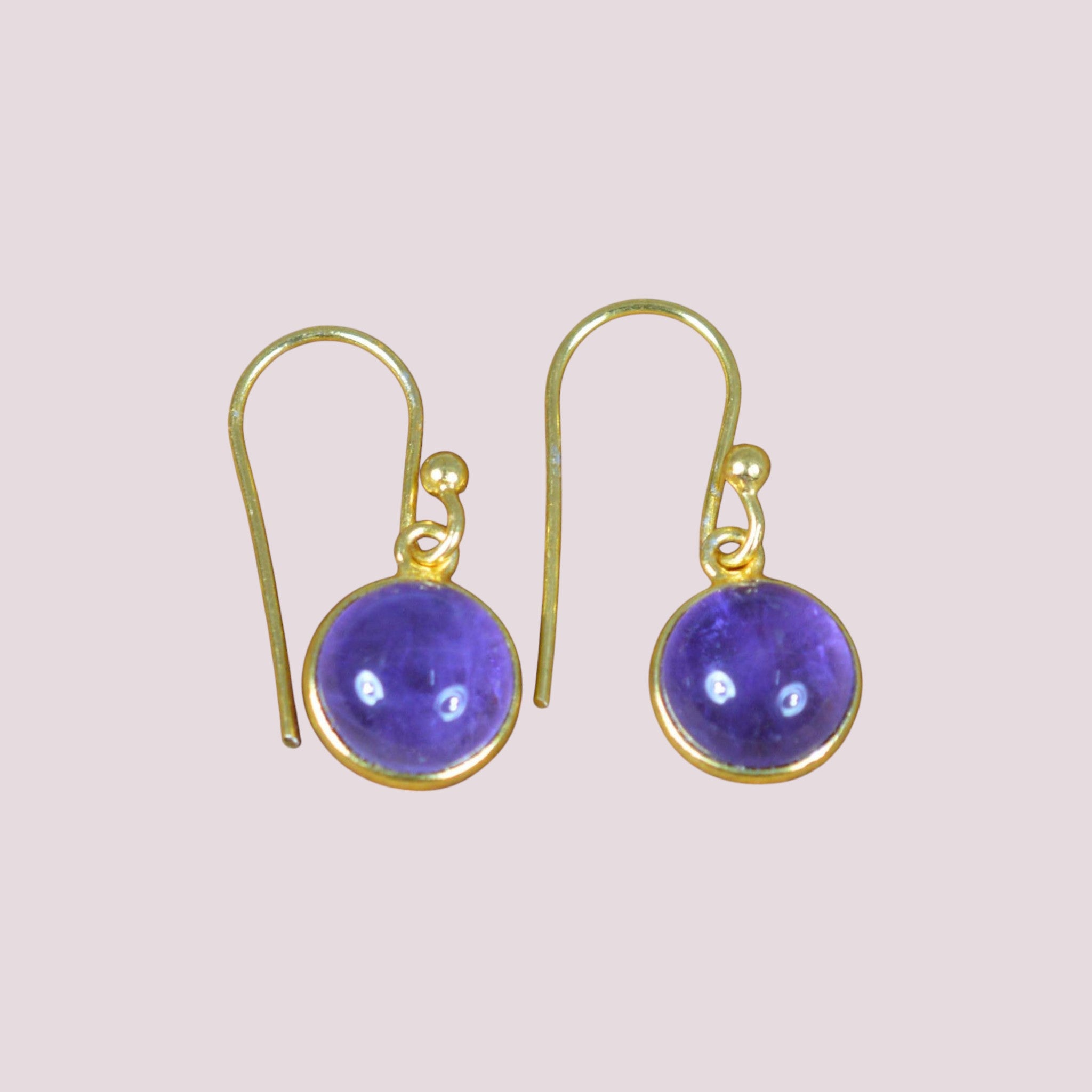 Purple Amethyst 925 Sterling Silver 18 Carat Gold Overlay Hook Earring