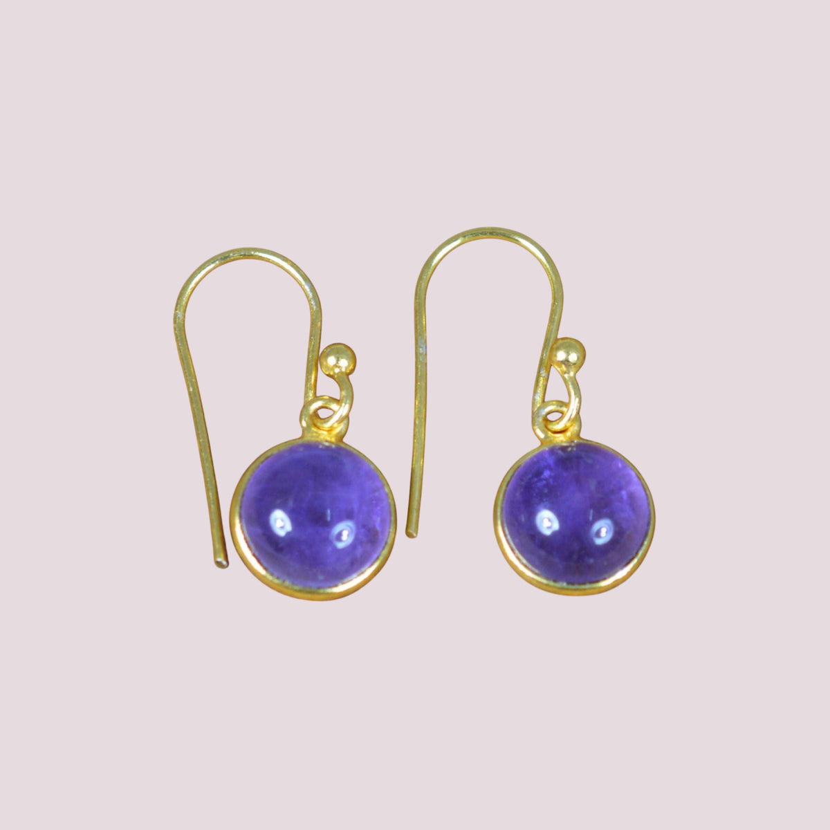 Purple Amethyst 925 Sterling Silver 18 Carat Gold Overlay Hook Earring