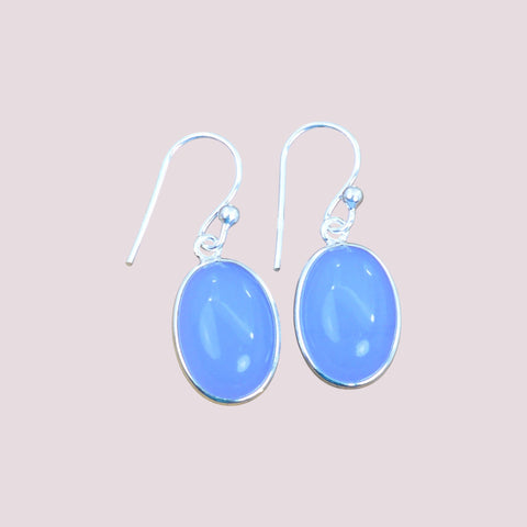 925 Sterling Silver Natural Gemstone Oval Shape Hook Earring