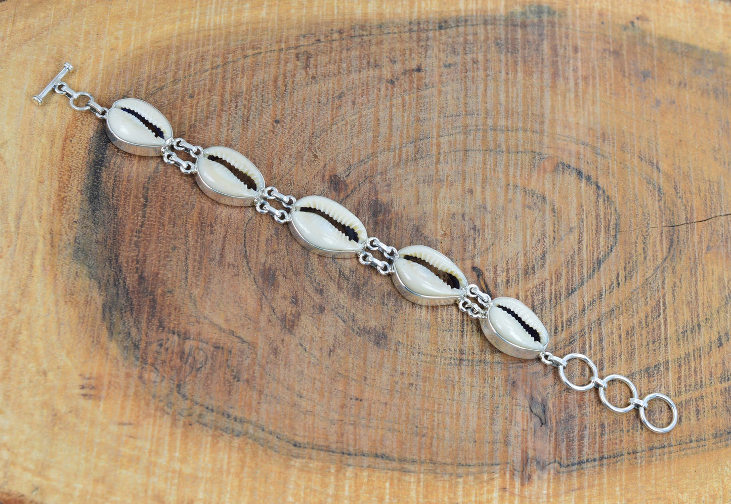 Cowrie Shell 925 Sterling Silver Gemstone Bracelet ~ 5 Stone Jewelry