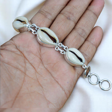 Cowrie Shell 925 Sterling Silver Gemstone Bracelet ~ 5 Stone Jewelry