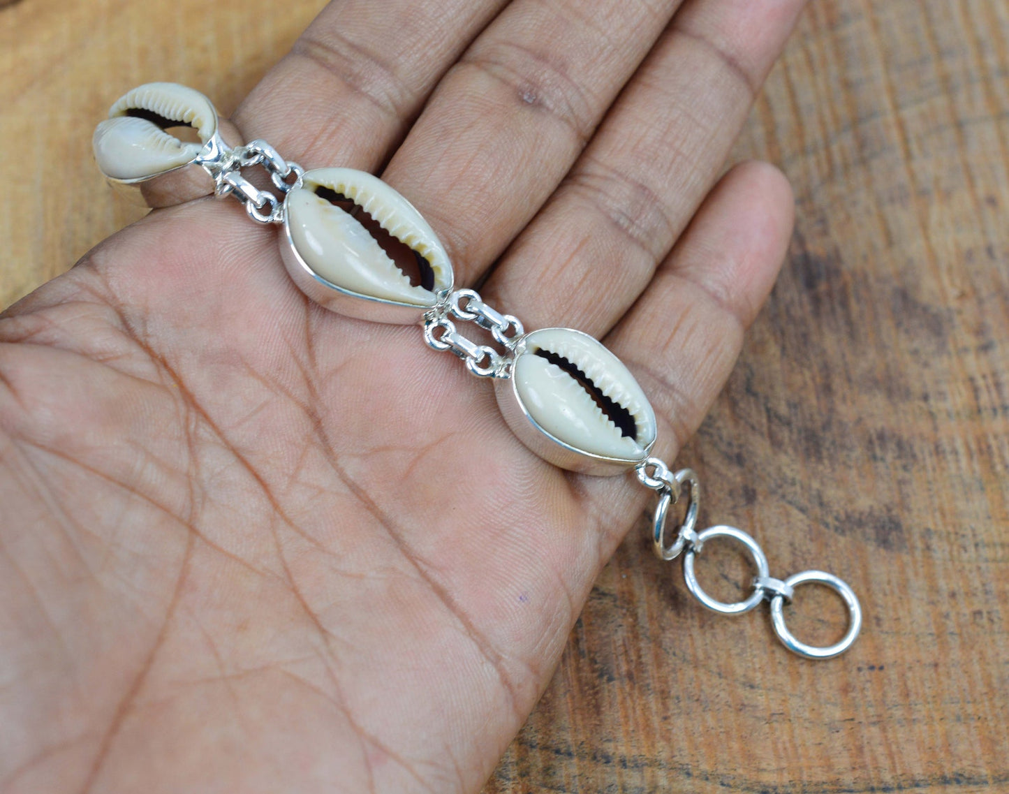 Cowrie Shell 925 Sterling Silver Gemstone Bracelet ~ 5 Stone Jewelry