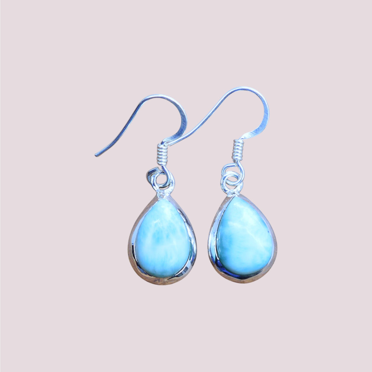 Blue Larimar 925 Sterling Silver Gemstone Hook Earring