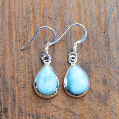 Blue Larimar 925 Sterling Silver Gemstone Hook Earring