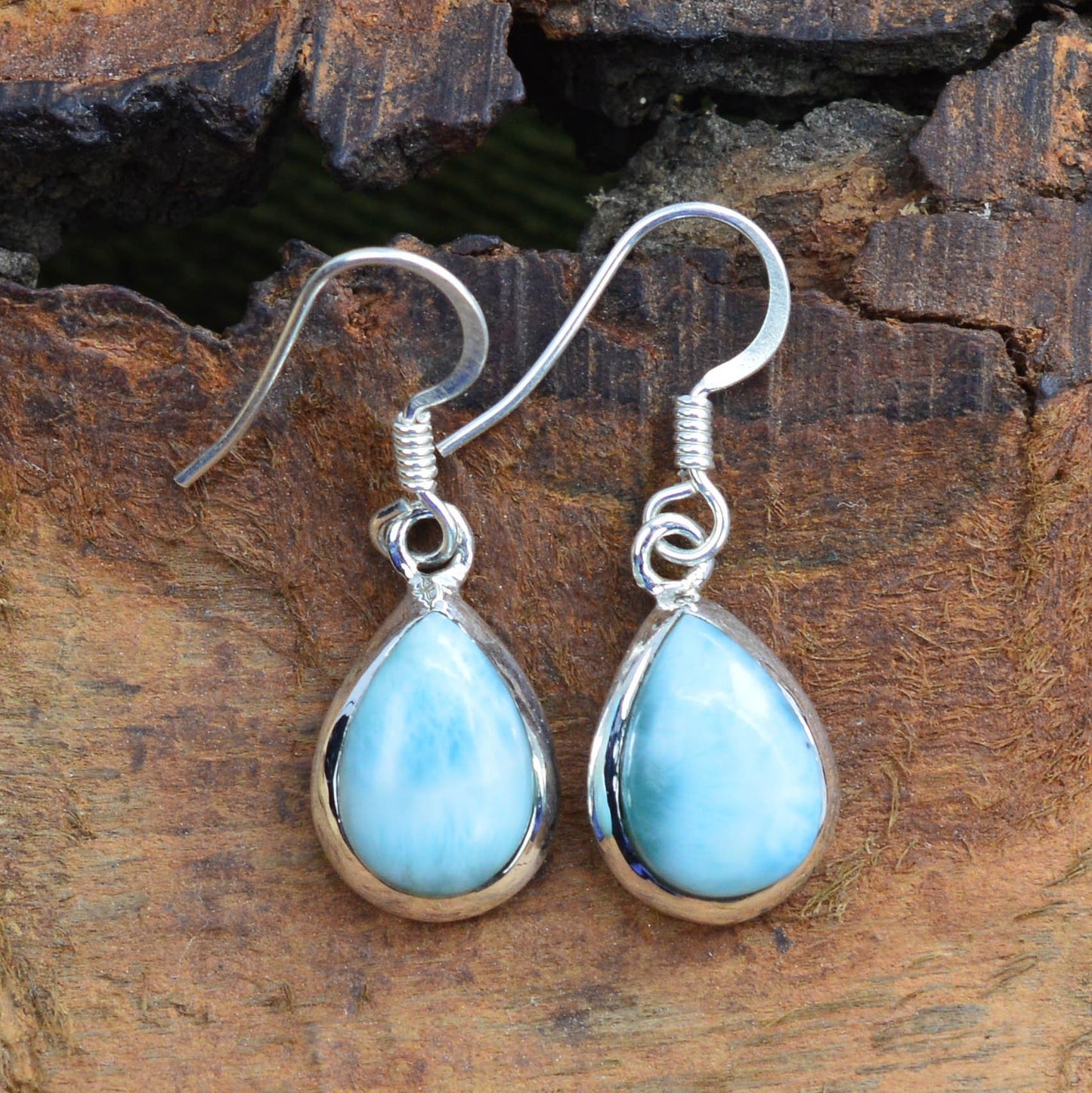 Blue Larimar 925 Sterling Silver Gemstone Hook Earring