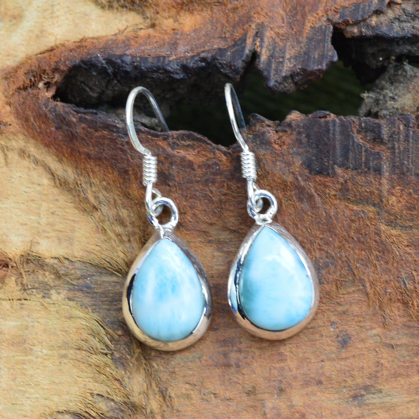 Blue Larimar 925 Sterling Silver Gemstone Hook Earring