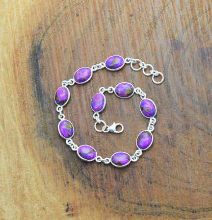 Purple Copper Turquoise 925 Sterling Silver Bezel Bracelet