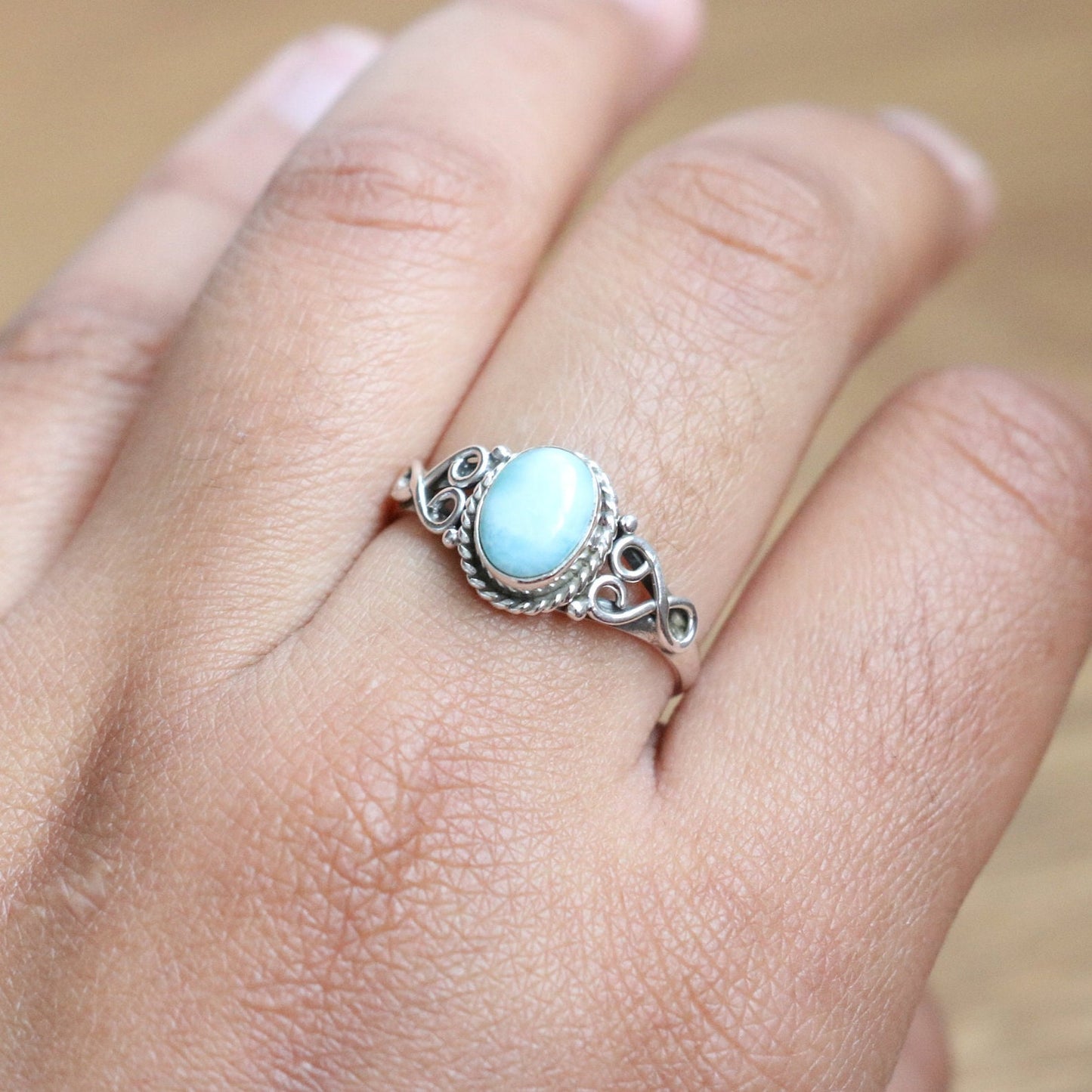 Natural Larimar 925 Sterling Silver Gemstone Jewelry Ring - Natural Blue Larimar Minimalist Gemstone Christmas Gift Ring Jewellery