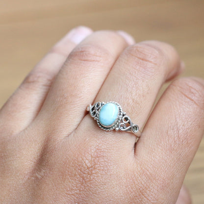 Natural Larimar 925 Sterling Silver Gemstone Jewelry Ring - Natural Blue Larimar Minimalist Gemstone Christmas Gift Ring Jewellery