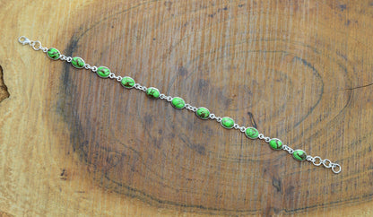 Green Copper Turquoise 925 Sterling Silver Adjustable Bracelet ~Handmade Jewelry ~Oval Shape Bracelet