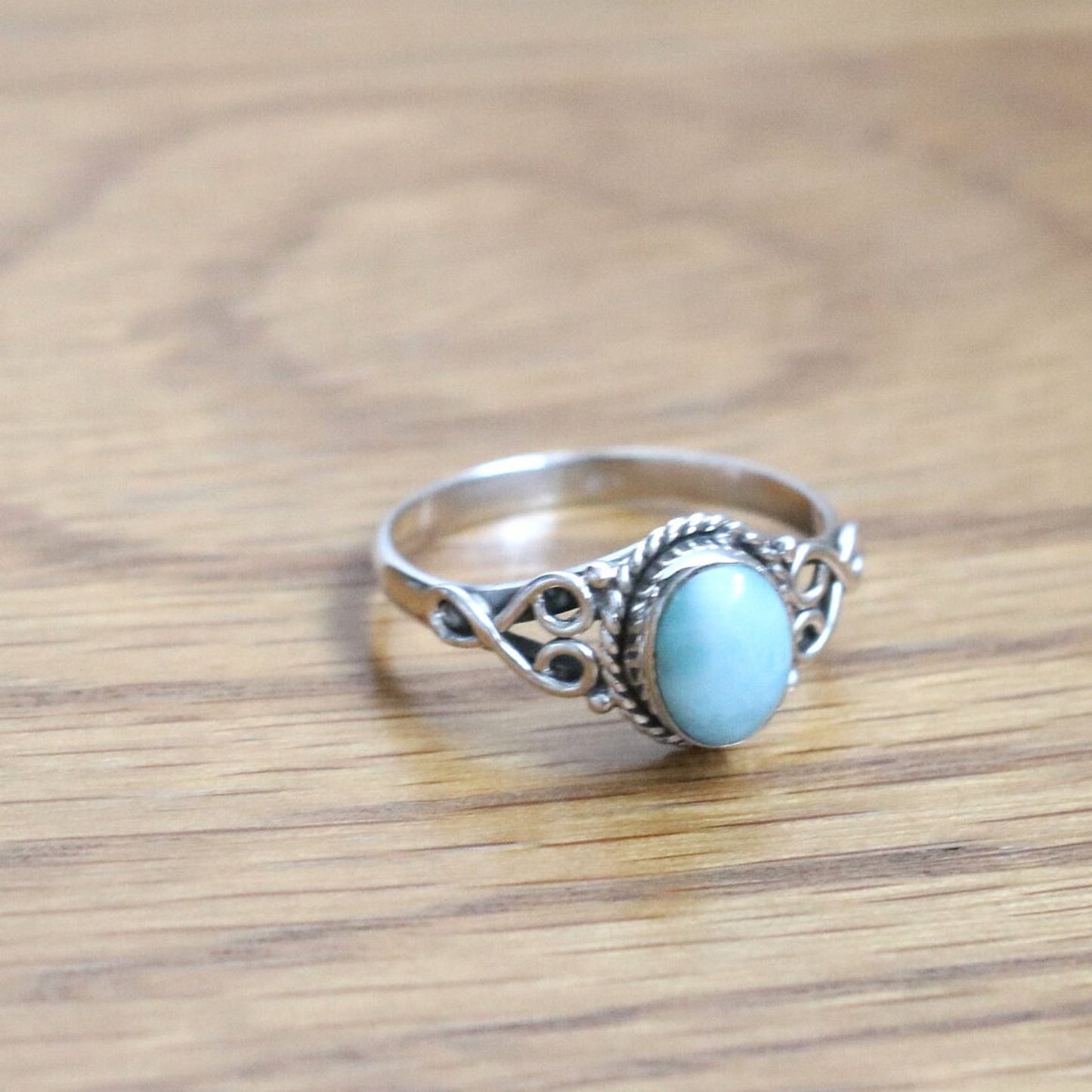 Natural Larimar 925 Sterling Silver Gemstone Jewelry Ring - Natural Blue Larimar Minimalist Gemstone Christmas Gift Ring Jewellery