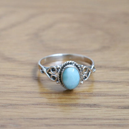 Natural Larimar 925 Sterling Silver Gemstone Jewelry Ring - Natural Blue Larimar Minimalist Gemstone Christmas Gift Ring Jewellery