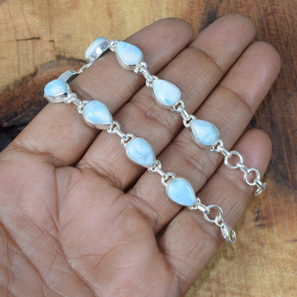 Larimar 925 Sterling Silver Blue Larimar Natural Pear Shape Gemstone Bracelet