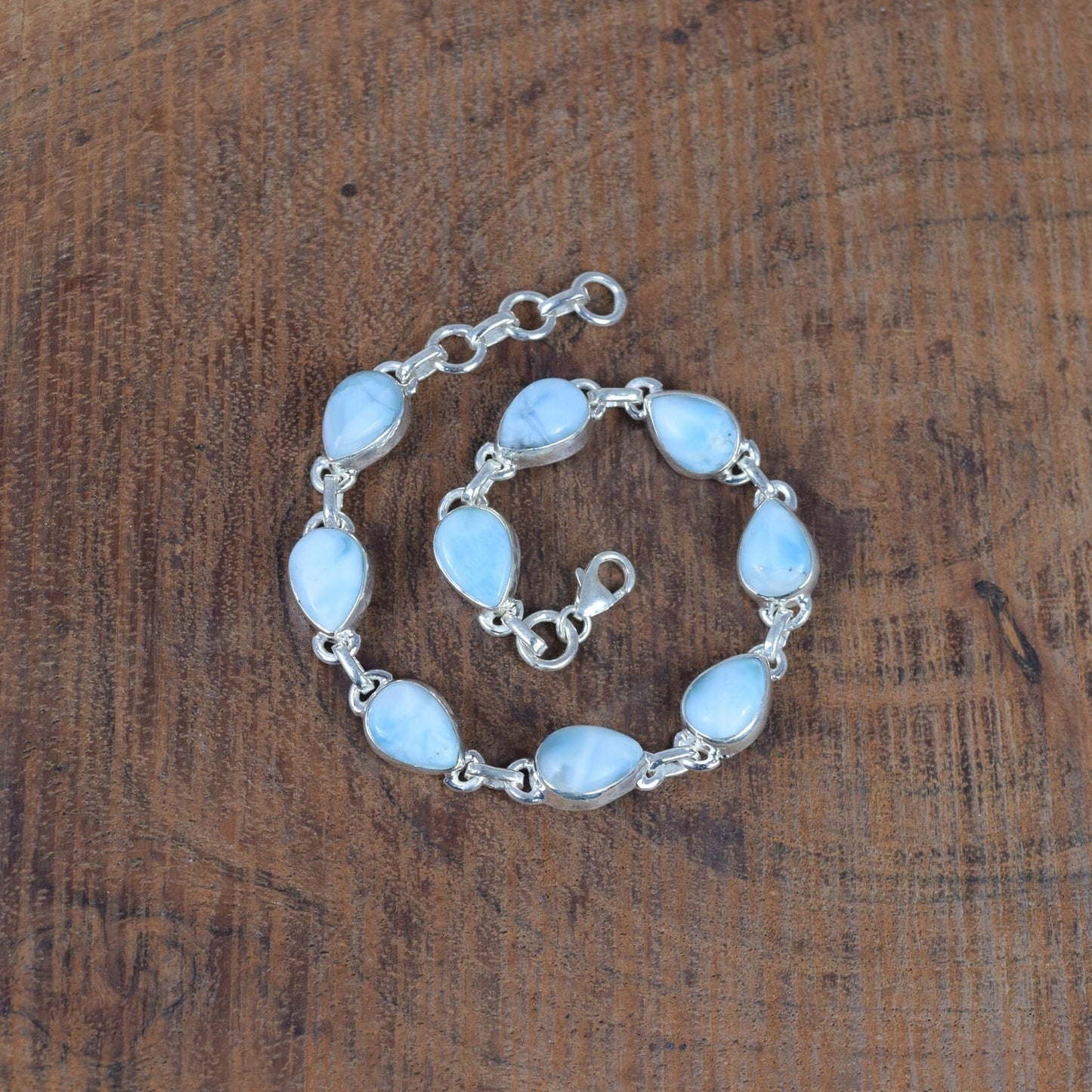 Larimar 925 Sterling Silver Blue Larimar Natural Pear Shape Gemstone Bracelet