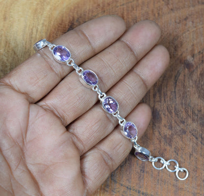 Amethyst 925 Silver Faceted Gemstone Bracelet