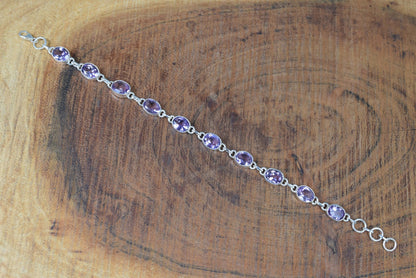 Amethyst 925 Silver Faceted Gemstone Bracelet