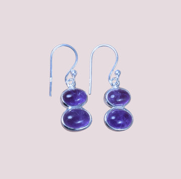 925 Sterling Silver Natural Gemstone 2 Stone Hook Earring