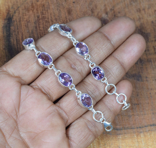 Amethyst 925 Silver Faceted Gemstone Bracelet