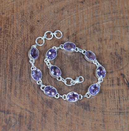 Amethyst 925 Silver Faceted Gemstone Bracelet