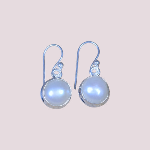 Natural Freshwater Pearl 925 Sterling Silver Round Shape Hook Earring