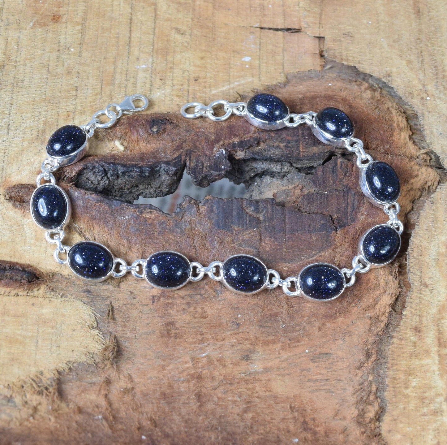 Blue Sunstone 925 Sterling Silver Natural Gemstone Bracelet