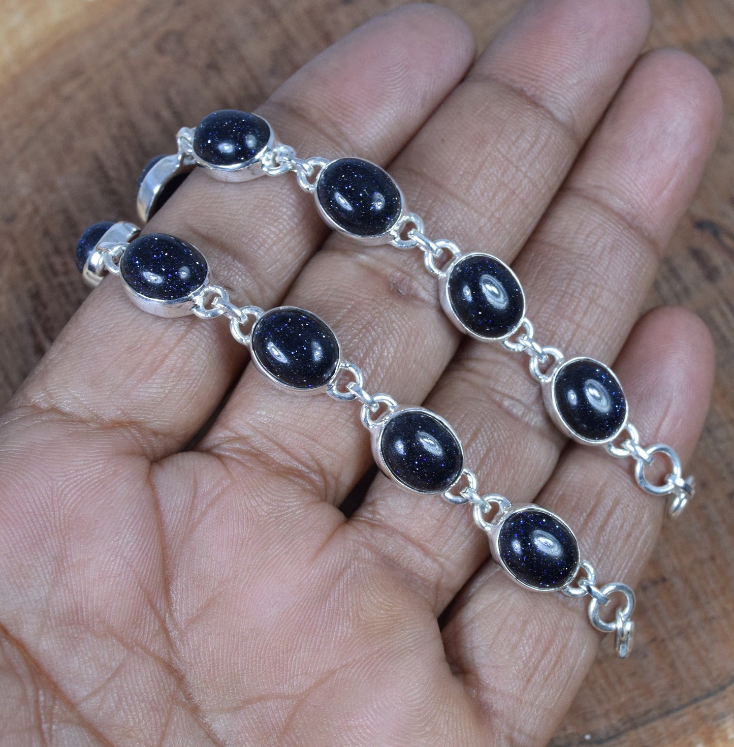 Blue Sunstone 925 Sterling Silver Natural Gemstone Bracelet