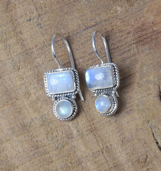 Karma Rainbow Moonstone Hook 925 Sterling Silver Earring