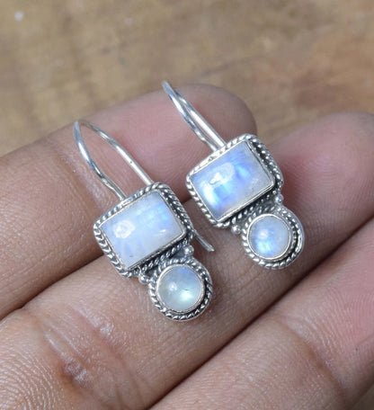 Karma Rainbow Moonstone Hook 925 Sterling Silver Earring