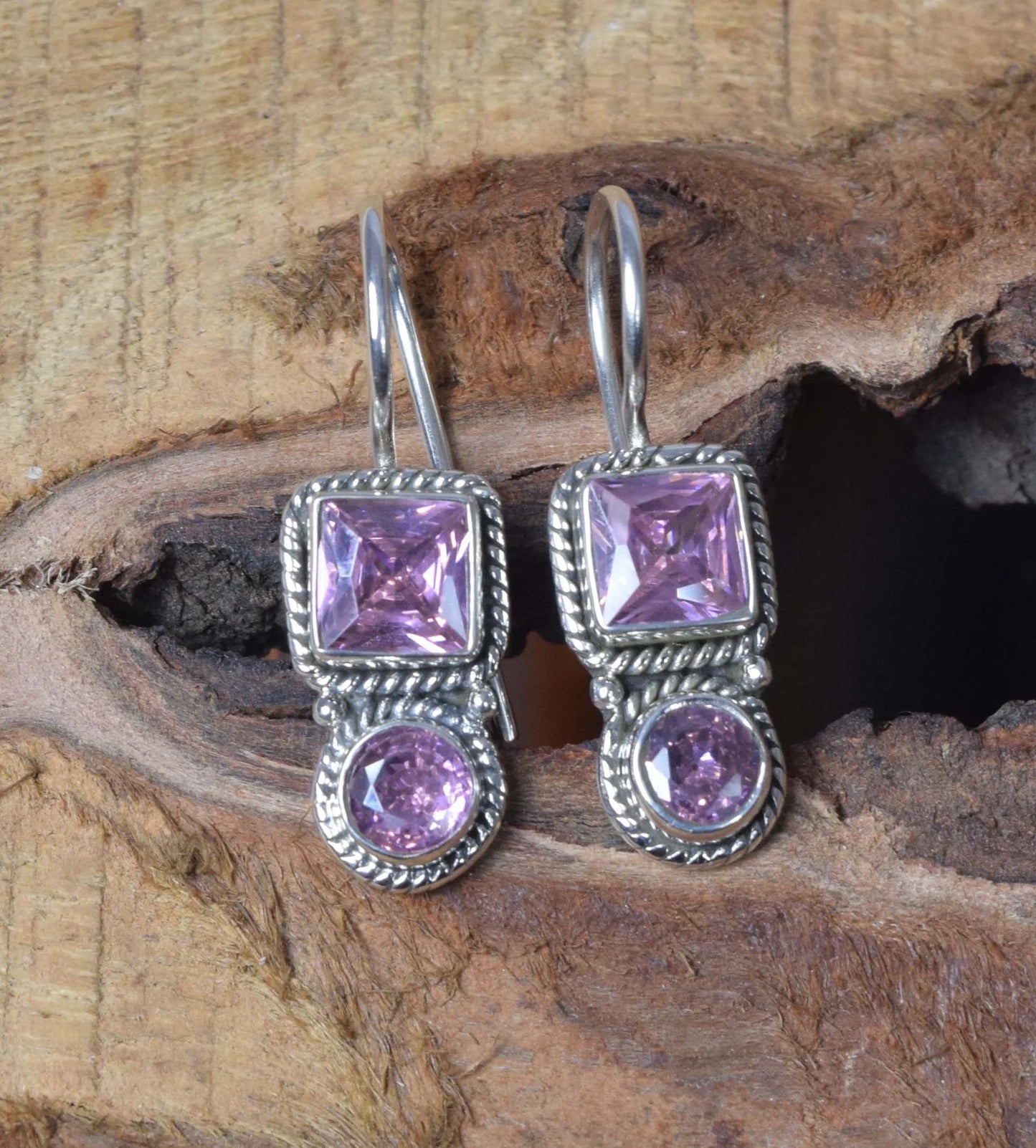 Karma Pink Topaz Hook 925 Sterling Silver Earring