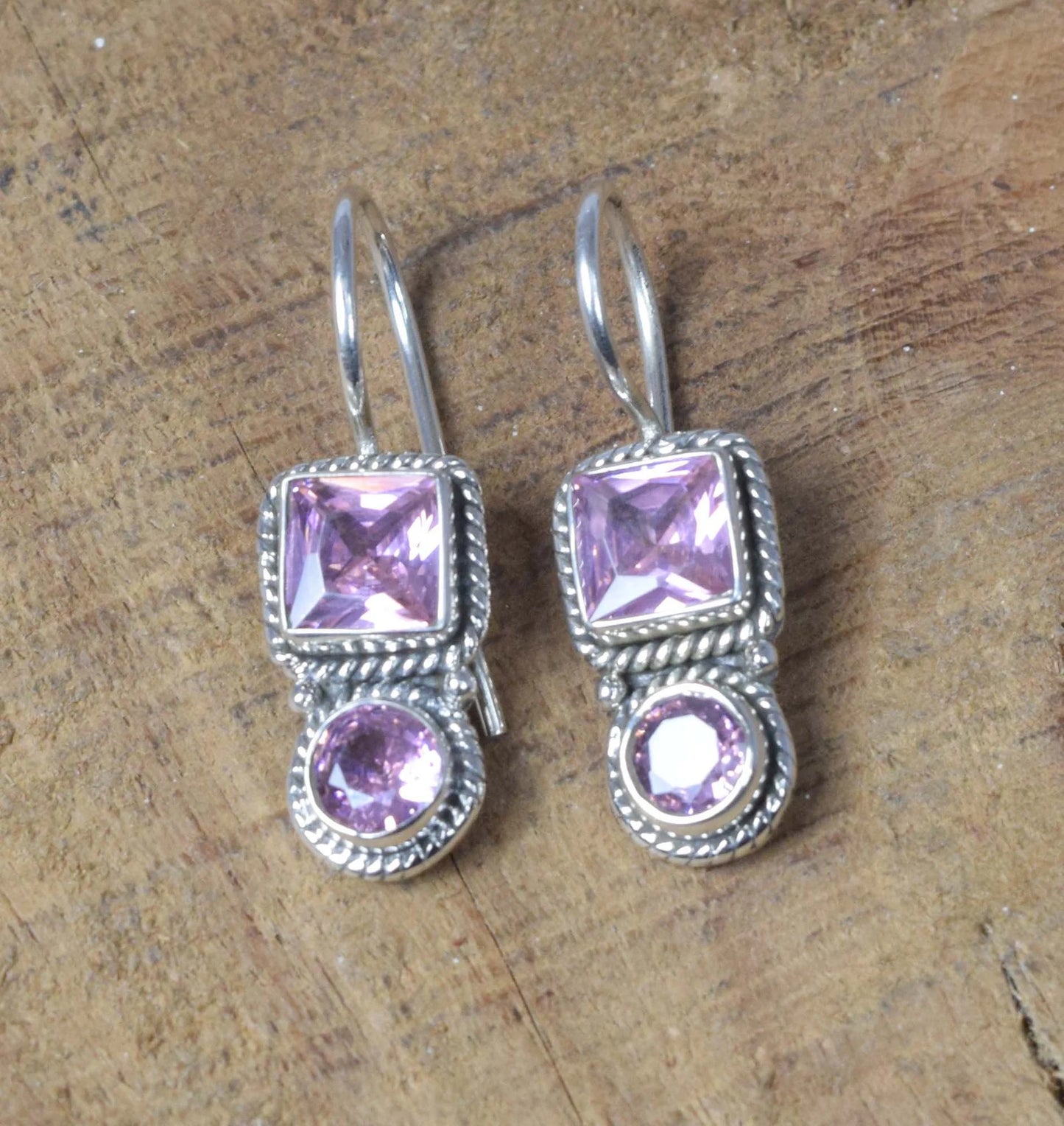 Karma Pink Topaz Hook 925 Sterling Silver Earring