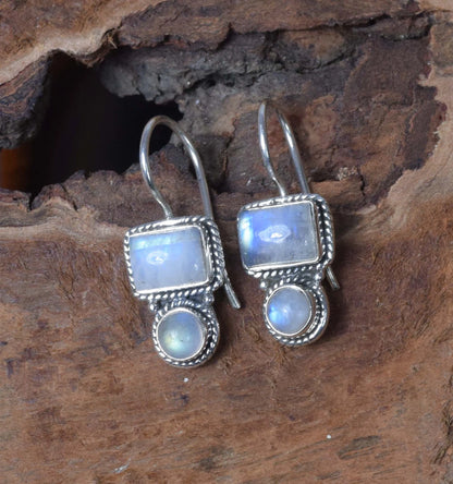 Karma Rainbow Moonstone Hook 925 Sterling Silver Earring