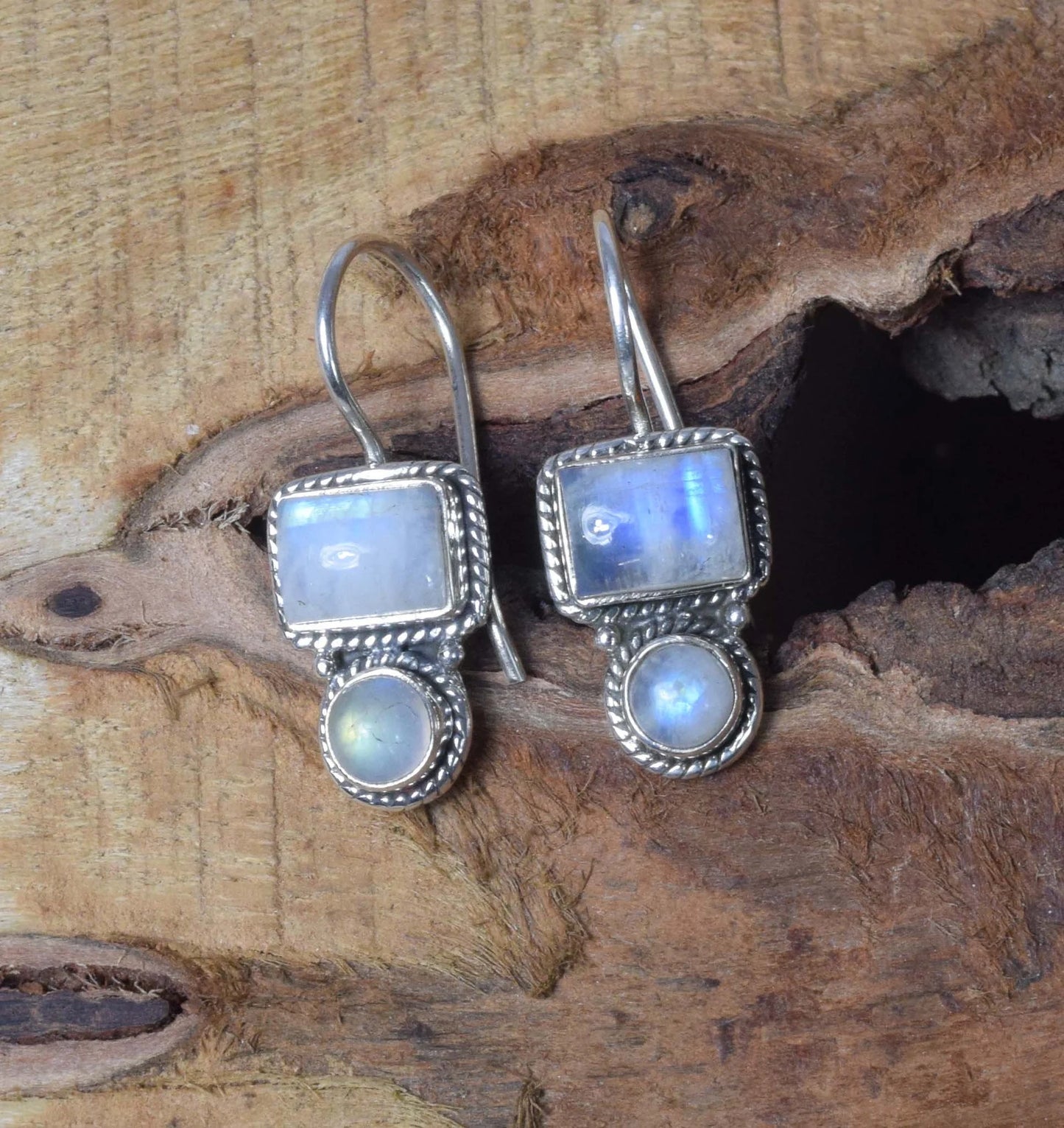 Karma Rainbow Moonstone Hook 925 Sterling Silver Earring