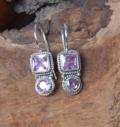 Karma Pink Topaz Hook 925 Sterling Silver Earring