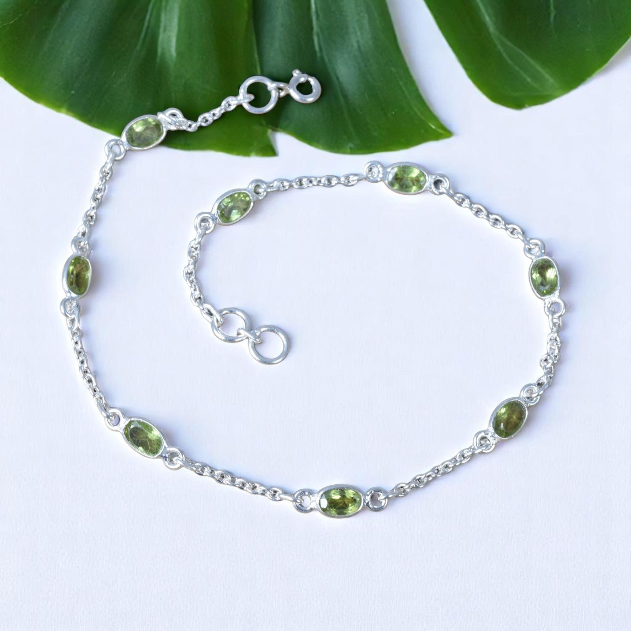 925 Sterling Silver Natural Faceted Gemstone Adjustable Anklet