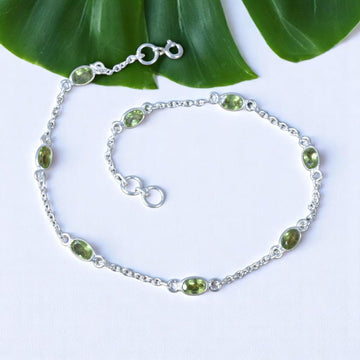 925 Sterling Silver Natural Faceted Gemstone Adjustable Anklet