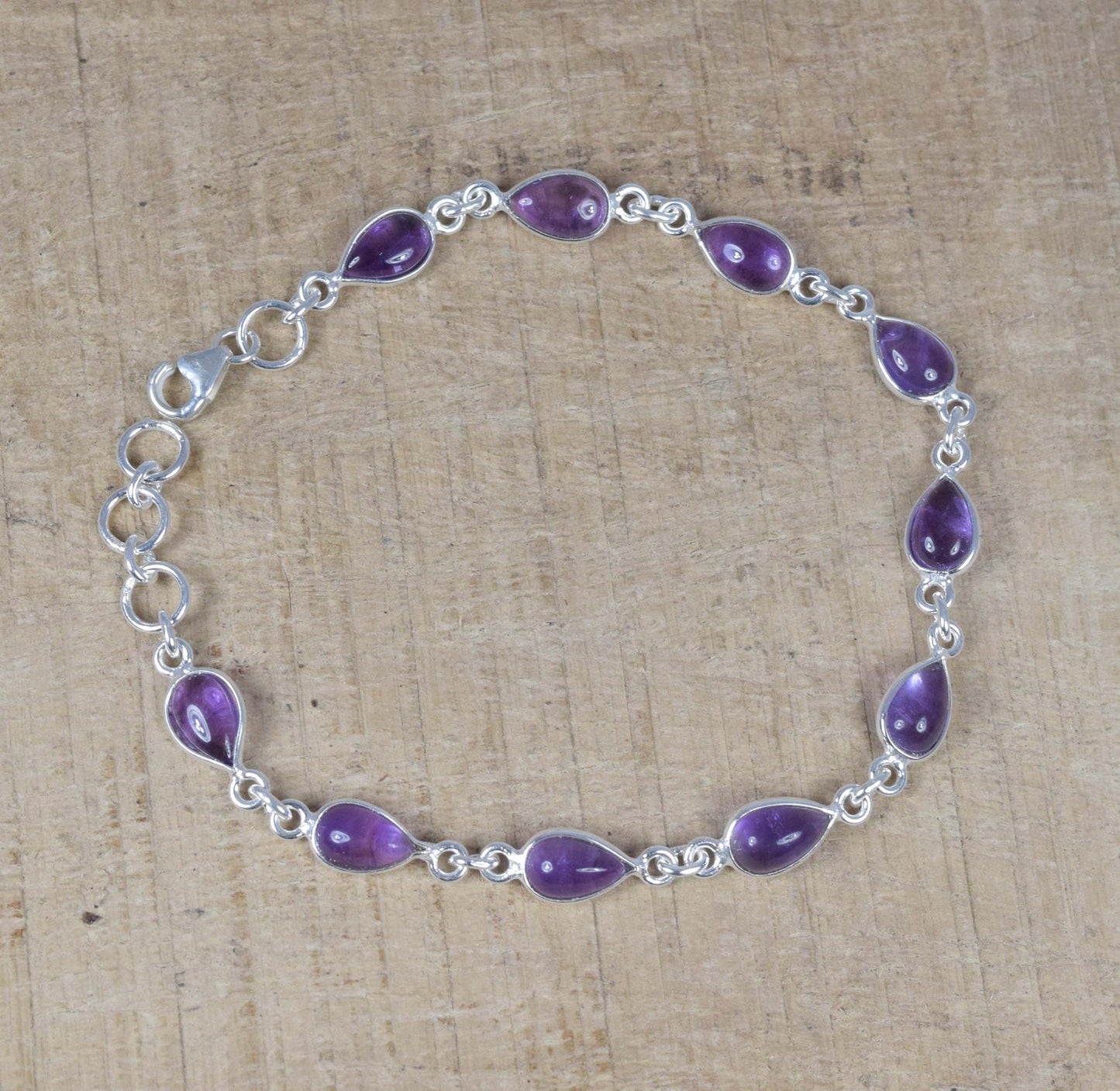 Amethyst 925 Sterling Silver Natural Gemstone Pear Shape Bezel Bracelet