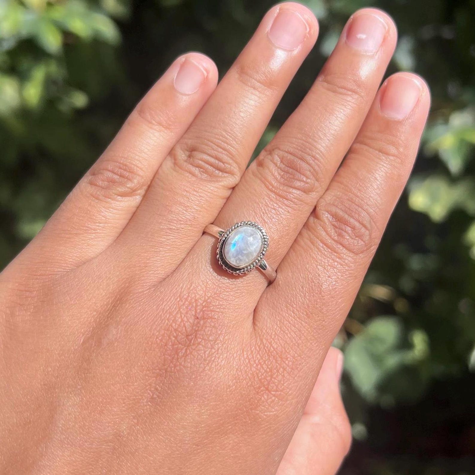 White Rainbow Moonstone 925 Sterling Silver Gemstone Jewelry Ring